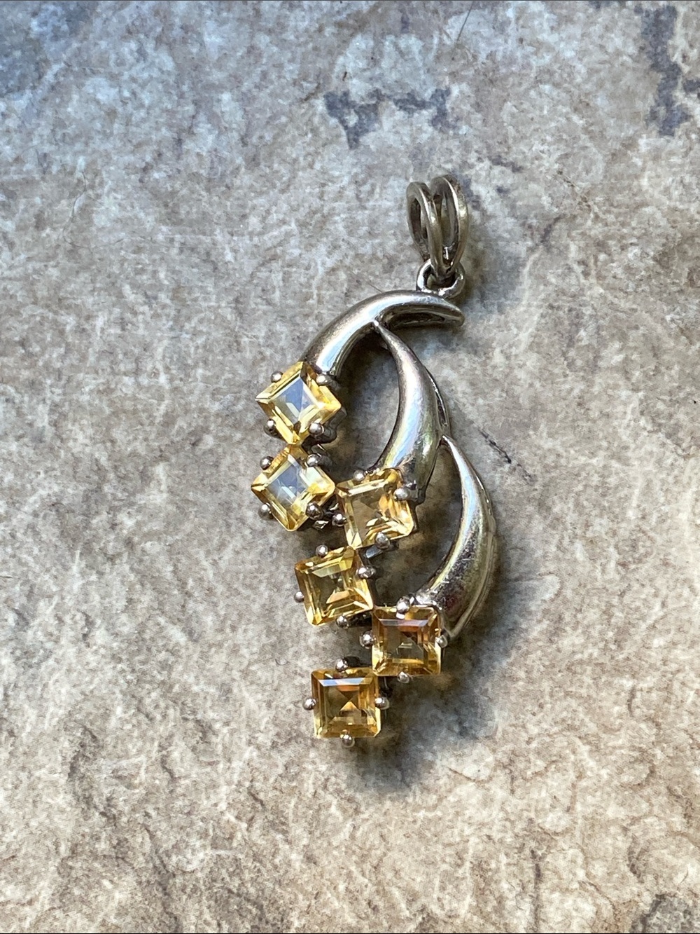 Sterling Silver large Pendant with Yellow citrine Gem Accents